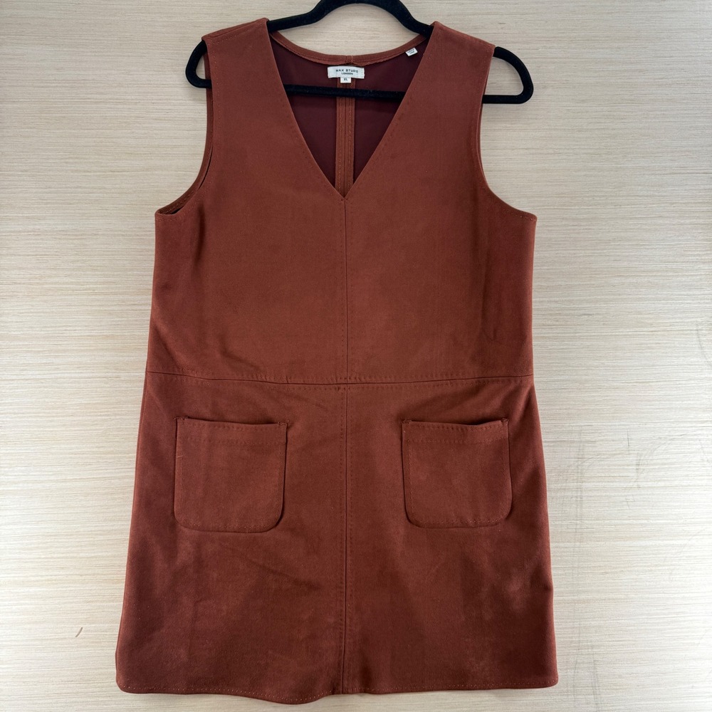Max Studio London Rust Brown Faux Suede Sleeveless Shift Dress W/ Pockets XL
